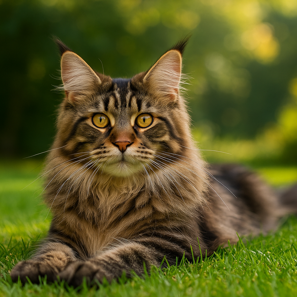 Maine Coon cat close-up showing large size and fluffy coat