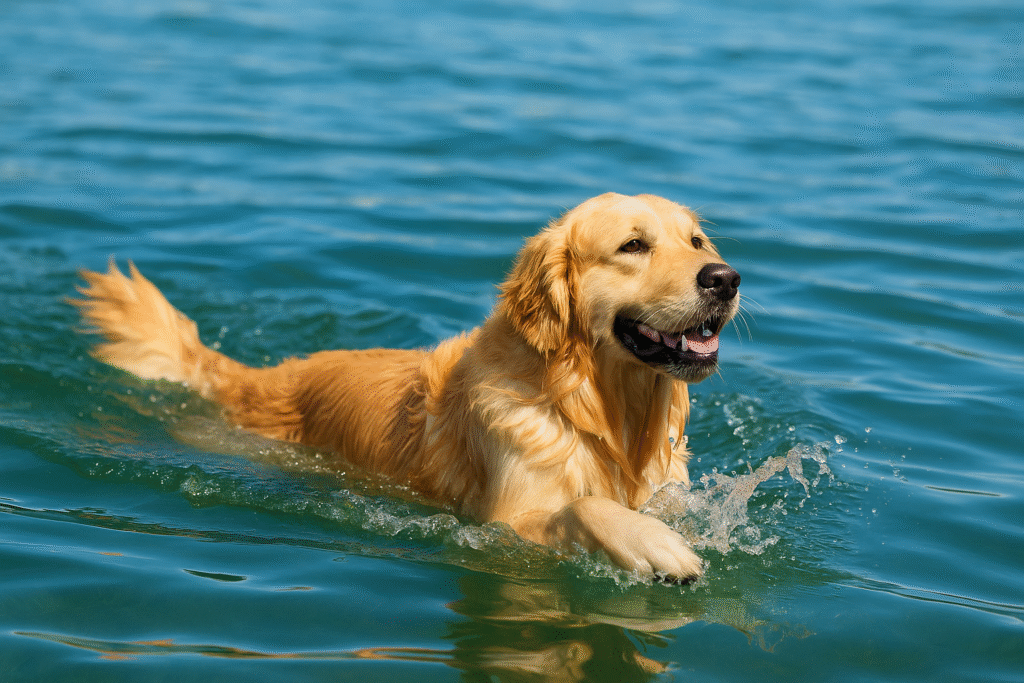 Golden Retriever swimming in water for exercise and fun activity