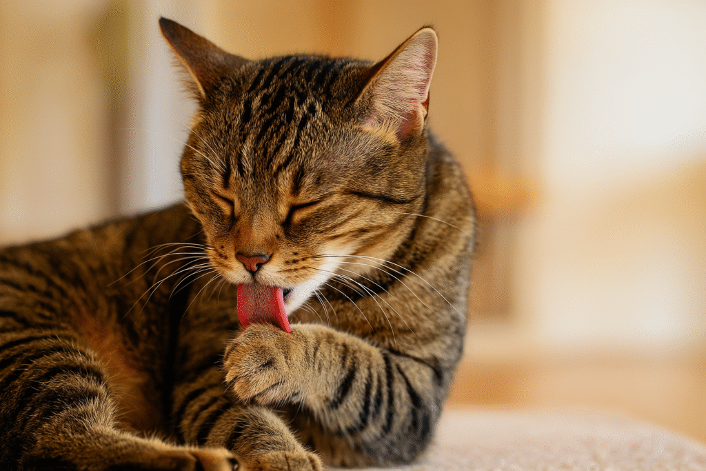 Cat grooming scene
