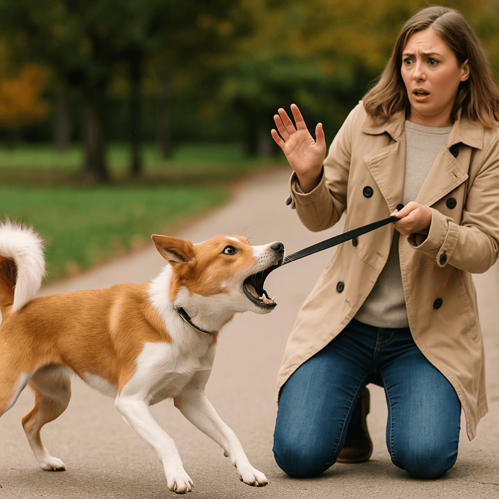 Leash Reactivity in Dogs
Reactive dog barking and pulling on leash, showing common reactivity behavior.