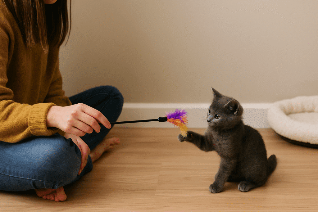 Abandoned Kitten Adoption Story
Foster parent encouraging abandoned kitten to play, showing trust-building process.