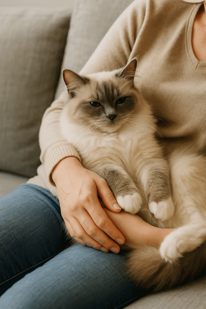 Top 8 Low-Maintenance Cat Breeds
Ragdoll cat relaxing with owner, symbolizing calm personality and easy care