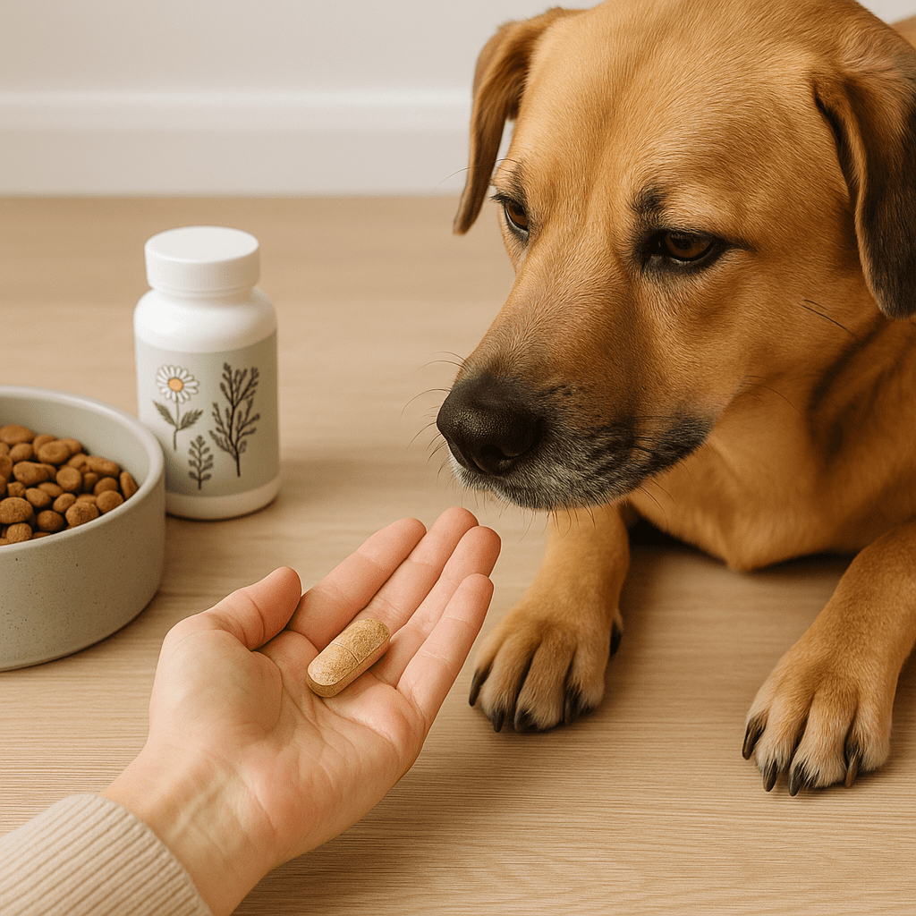 Top 5 Natural Remedies for Dog Anxiety
Dog receiving calming herbal supplements as a natural remedy for anxiety.
