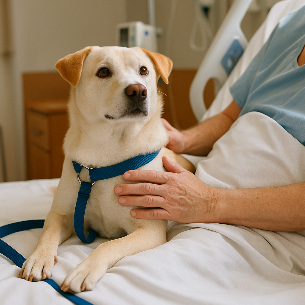 Top Rescue Dog Transformations
Rescue dog visiting hospital as therapy dog, symbolizing recovery and compassion.