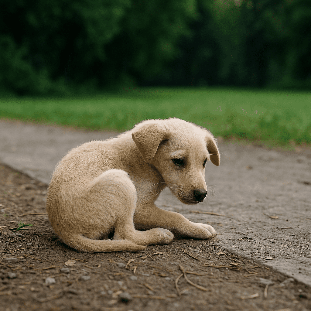 Abandoned Puppy Finds Comfort in a Child’s Friendship
Puppy approaching child during reading time, symbolizing growing trust and friendship.