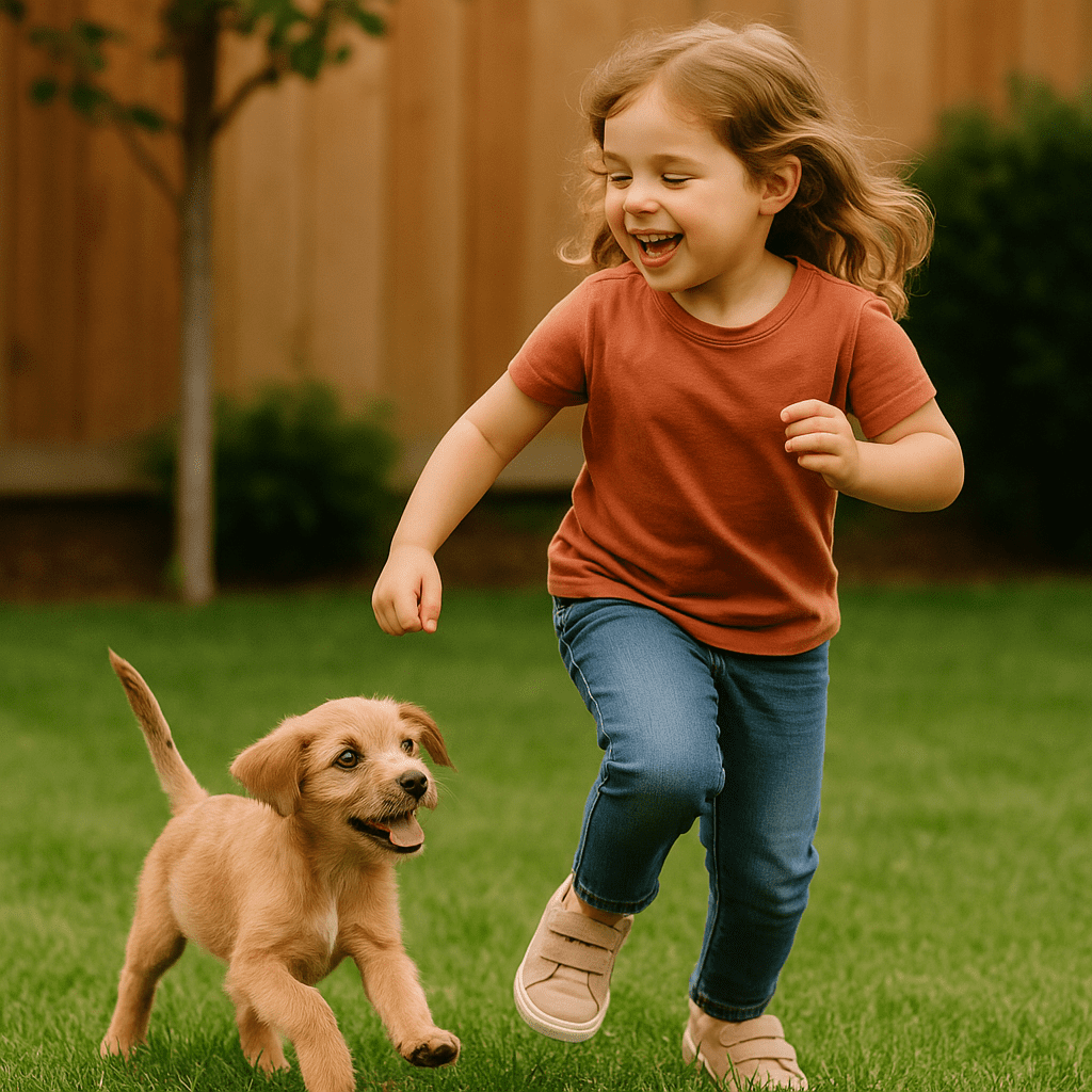 Abandoned Puppy Finds Comfort in a Child’s Friendship
Rescued puppy playing joyfully with child, symbolizing healing and adoption.