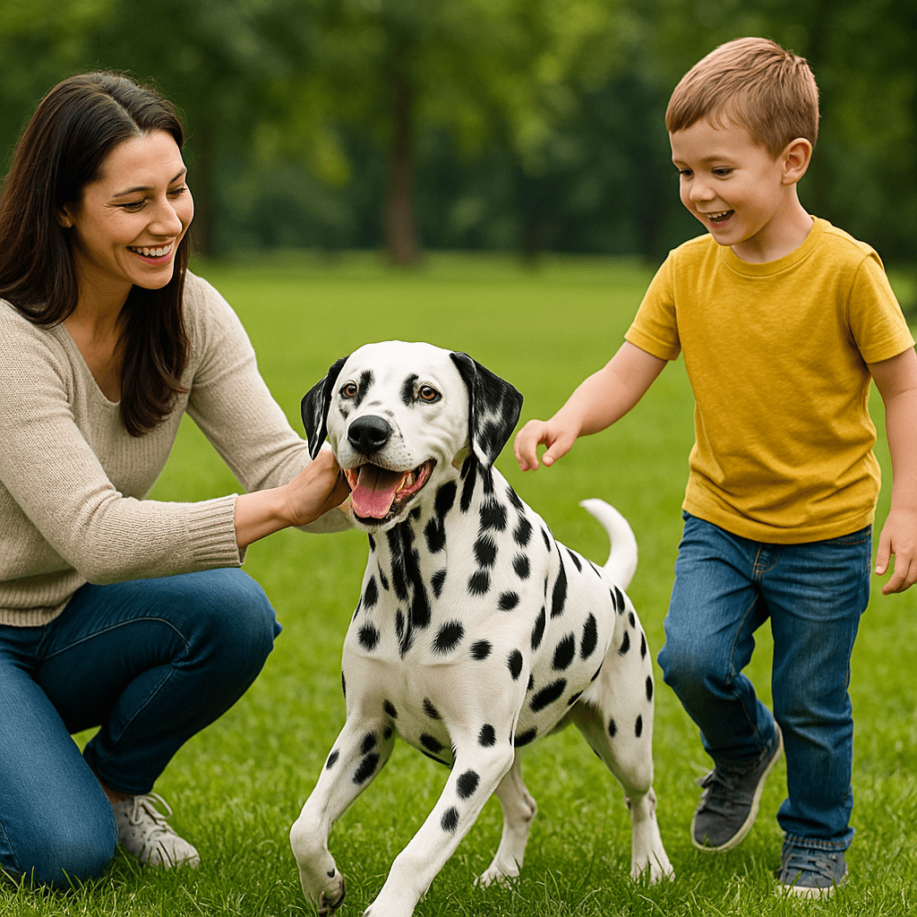 Dalmatian Dog Care Guide
Dalmatian playing with family, highlighting energetic and affectionate personality.