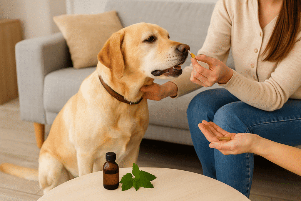 Dog Allergies Explained
Owner giving natural supplement to dog, symbolizing holistic allergy relief.
