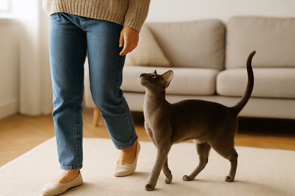 Oriental Shorthair Cat Guide
Oriental Shorthair cat following owner, showing affectionate and social traits.