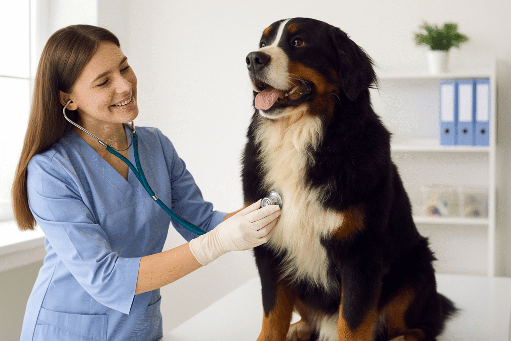 Bernese Mountain Dog Care Guide
Bernese Mountain Dog being examined at vet, symbolizing health care and responsible ownership.