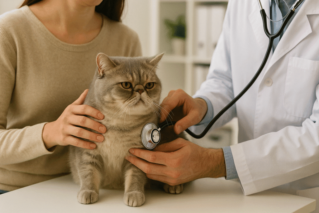 Exotic Shorthair Cat Guide
Exotic Shorthair Cat being examined by veterinarian, highlighting health care
