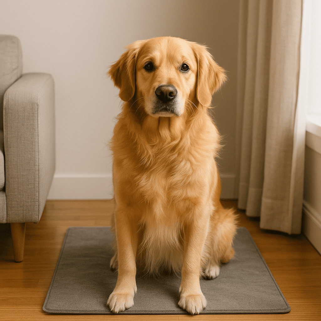 How to Teach Your Dog to Settle on Command
Dog sitting on a mat in a quiet living room corner, ready to start settle training.
