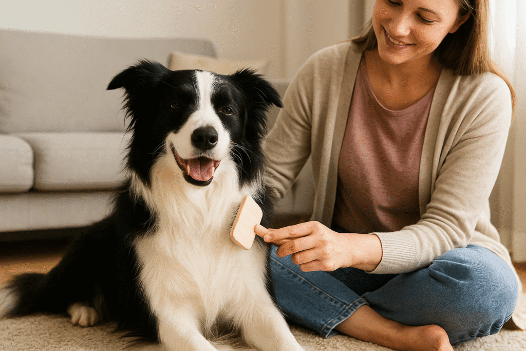 Border Collie
Owner brushing a Border Collie’s coat to manage shedding and maintain grooming.