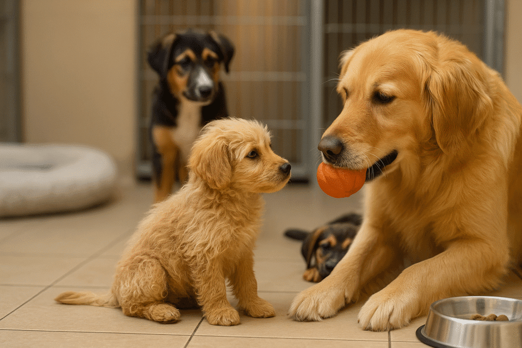 Abandoned Puppy
Abandoned puppy playing gently with other rescue dogs, symbolizing emotional healing and friendship.