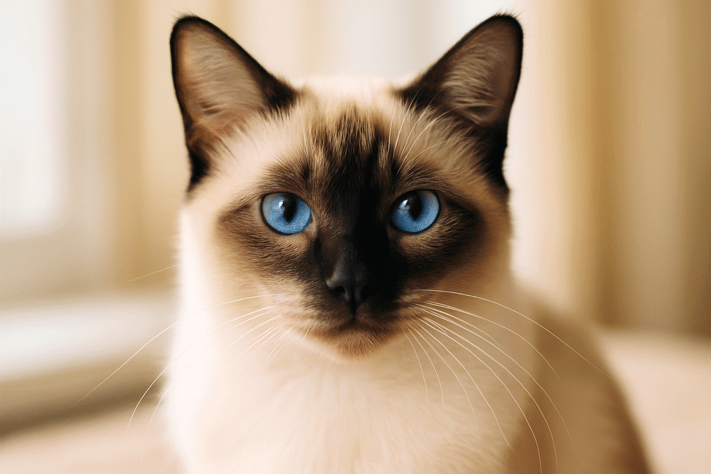 Ragamese Cat Care Guide
Close-up of Ragamese Cat’s blue eyes and silky cream coat, highlighting its elegant mix of Ragdoll and Siamese traits.