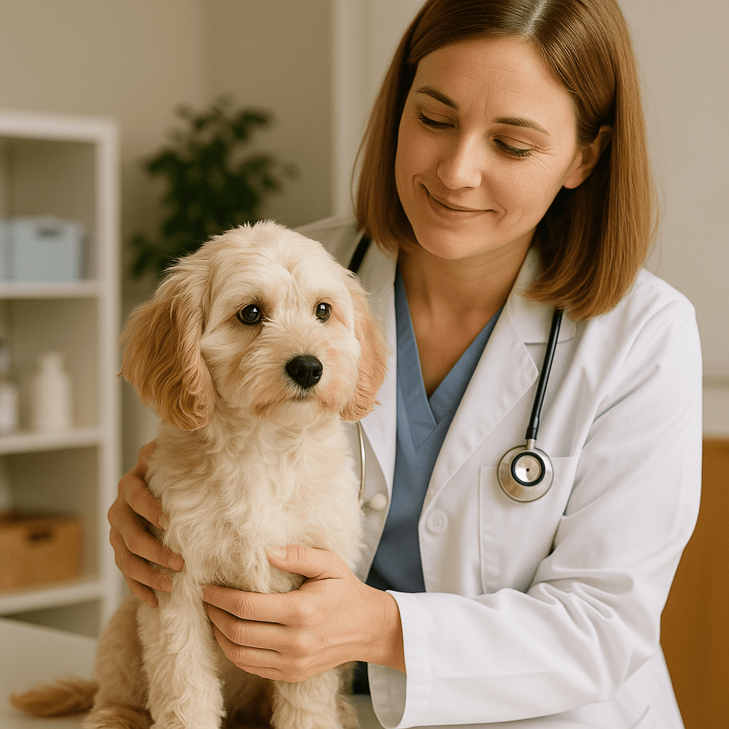 Dog Diarrhea Relief Fast
Veterinarian examining a small dog in a clean clinic, showing professional care for persistent diarrhea.