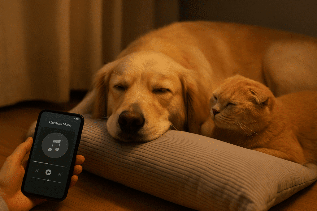 Stop Dog Barking at Night
Owner playing soothing music for a dog to help reduce anxiety and nighttime barking.