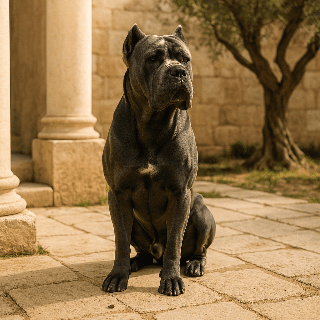 Cane Corso Care Guide
Majestic Cane Corso standing proudly in a courtyard, symbolizing its Italian heritage and guardian history.