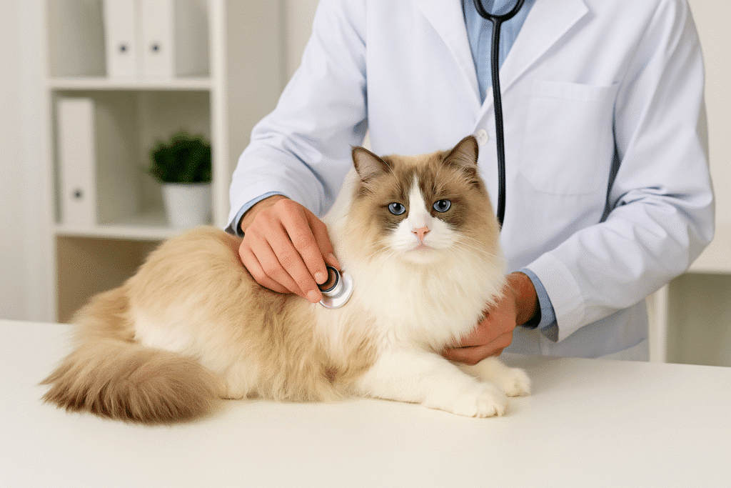 Ragamuffin Cats
eterinarian examining Ragamuffin Cat during a health checkup.