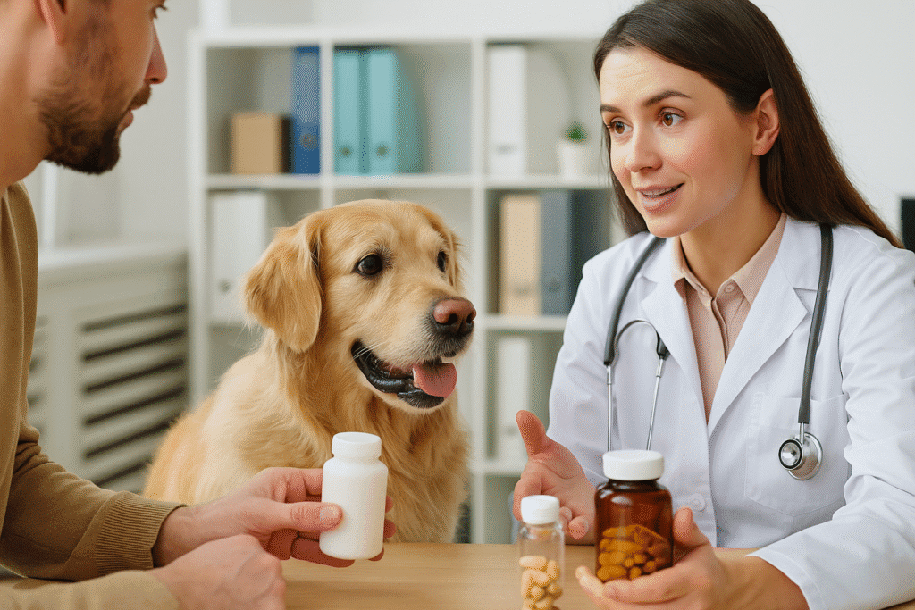 Pancreatitis in Dogs?
Veterinarian recommending supplements for a dog with pancreatitis, showing supportive care.