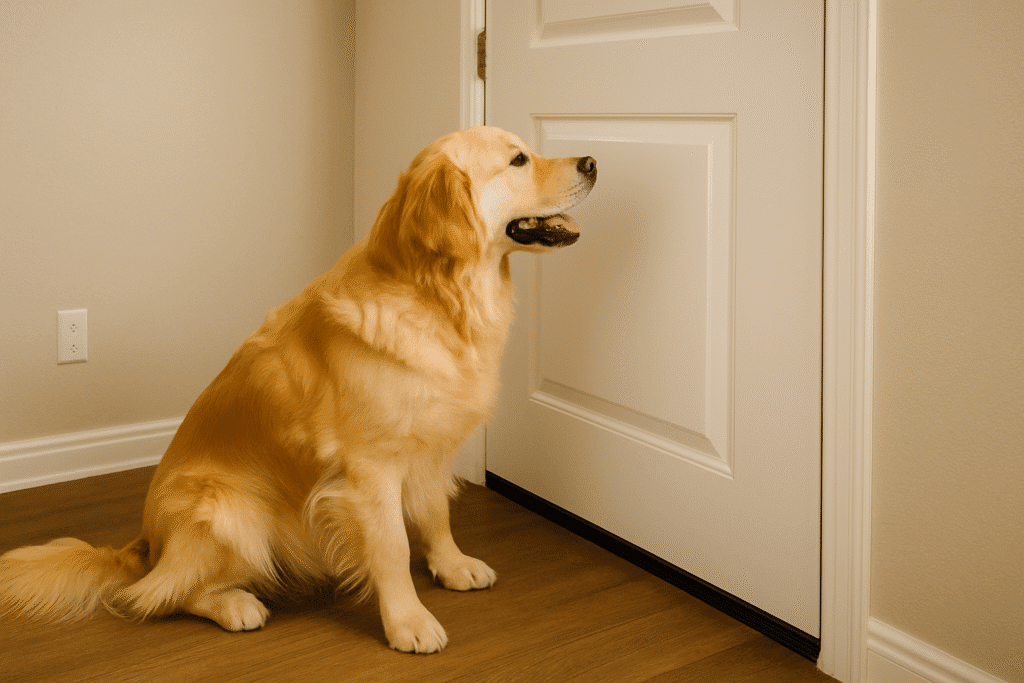 Stop Dog Whining
Dog whining by the door, showing anxiety and separation-related whining.