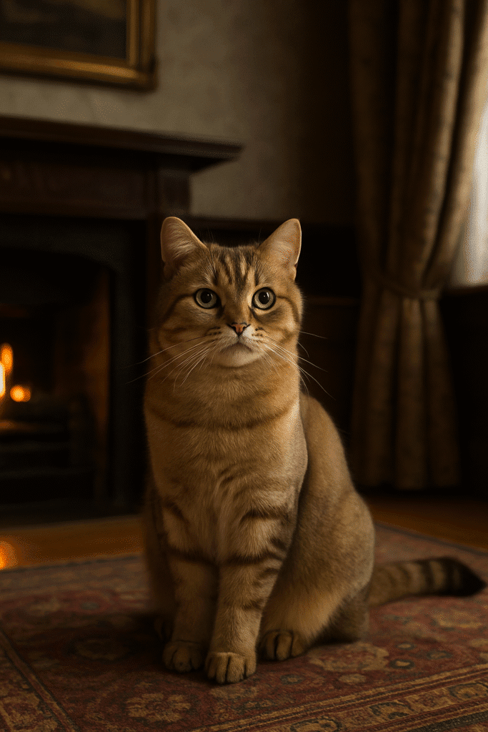 Scottish Straight Cat Care Guide
Scottish Straight Cat sitting elegantly in a cozy Scottish-style room, symbolizing the breed’s heritage.