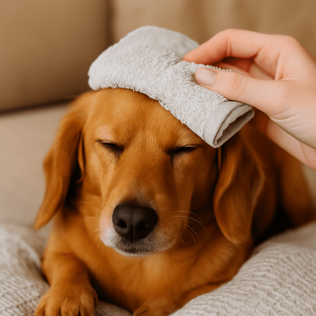 Dog Eye Infections Remedies
Dog resting calmly with a cool compress over its eye for swelling relief.
