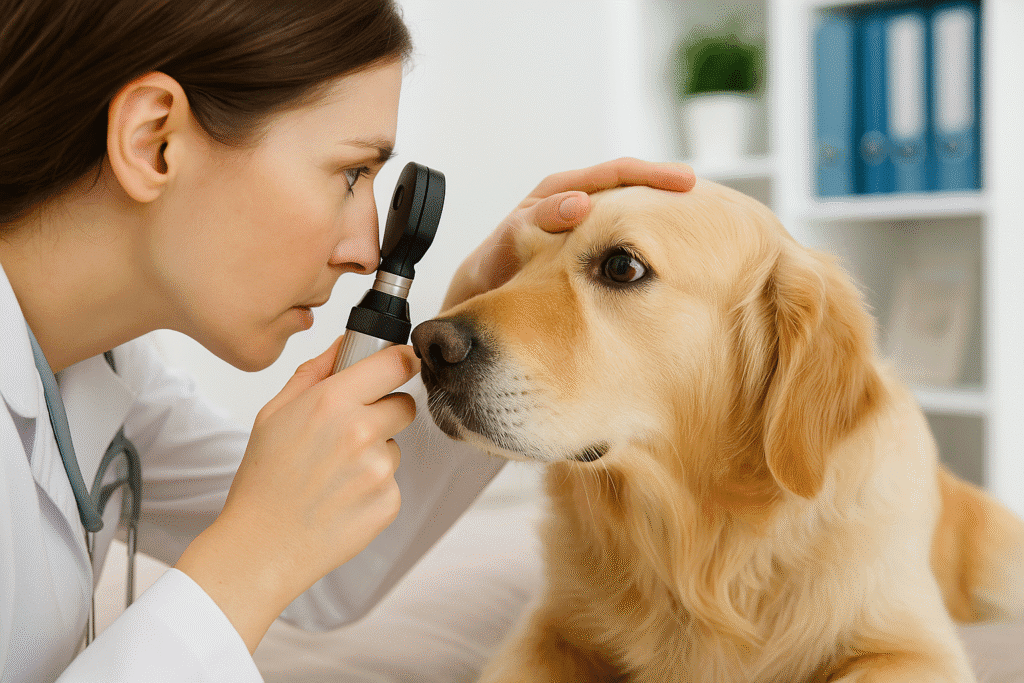 Dog Eye Infections Remedies
Veterinarian using diagnostic tools to examine a dog’s eye for infection or injury.