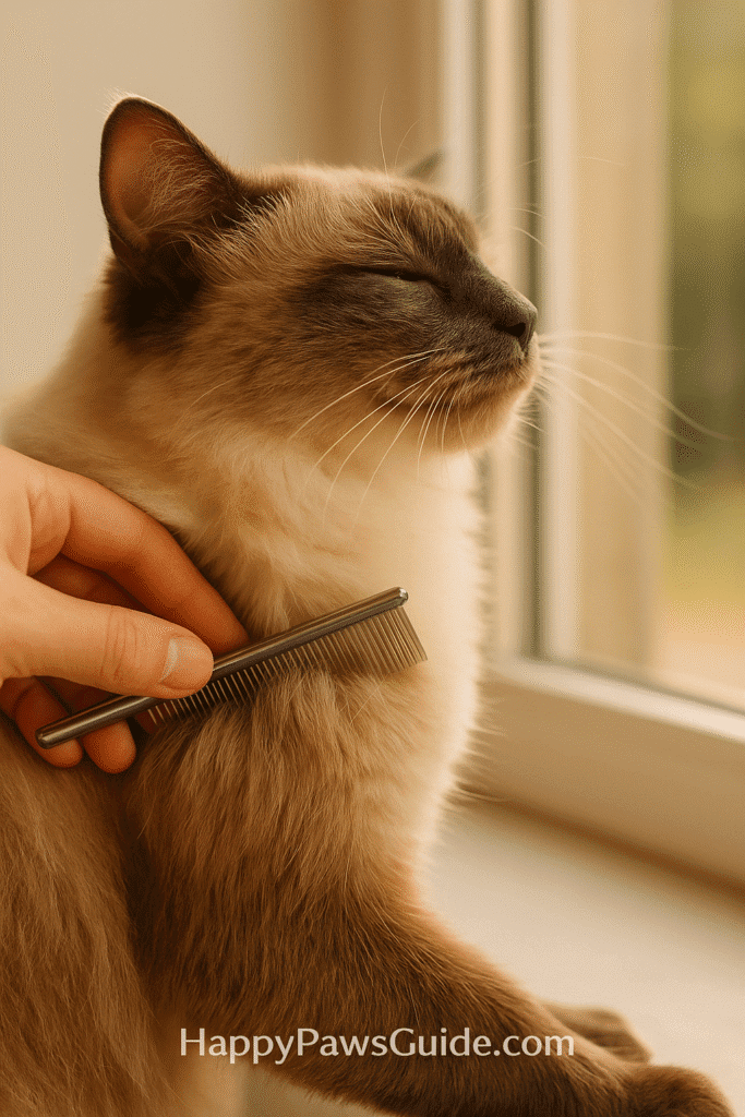 Ragamese cat care grooming—line-brushing behind the ears to prevent mats and hairballs