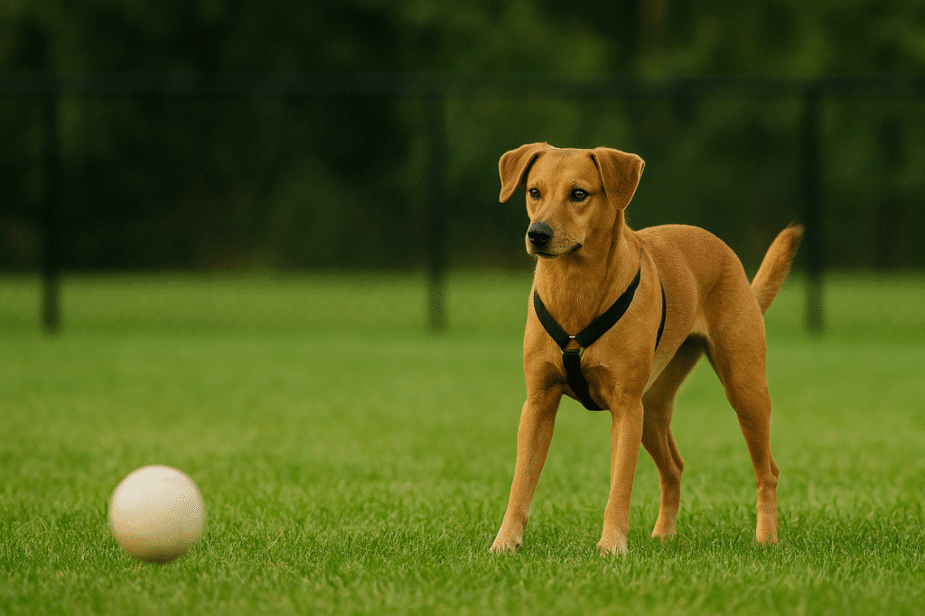 Teach Dog Emergency Stop
Dog holds a steady freeze while a ball rolls past at a distance during emergency stop proofing