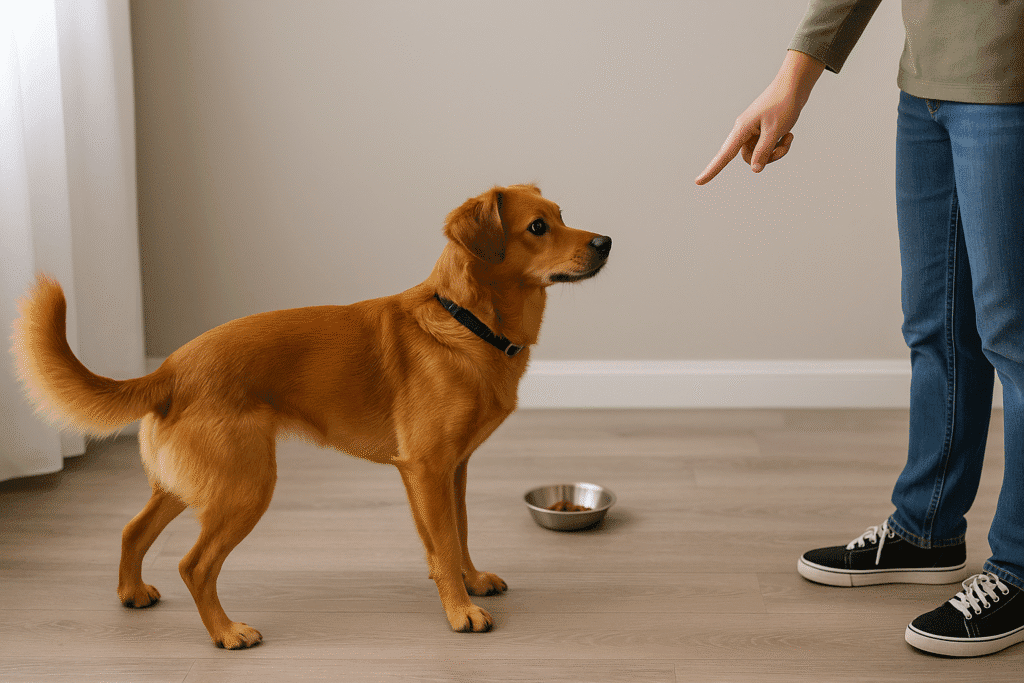 Teach Dog Emergency Stop
Dog stops and pivots as the handler points to a preloaded bowl behind to build a fast freeze