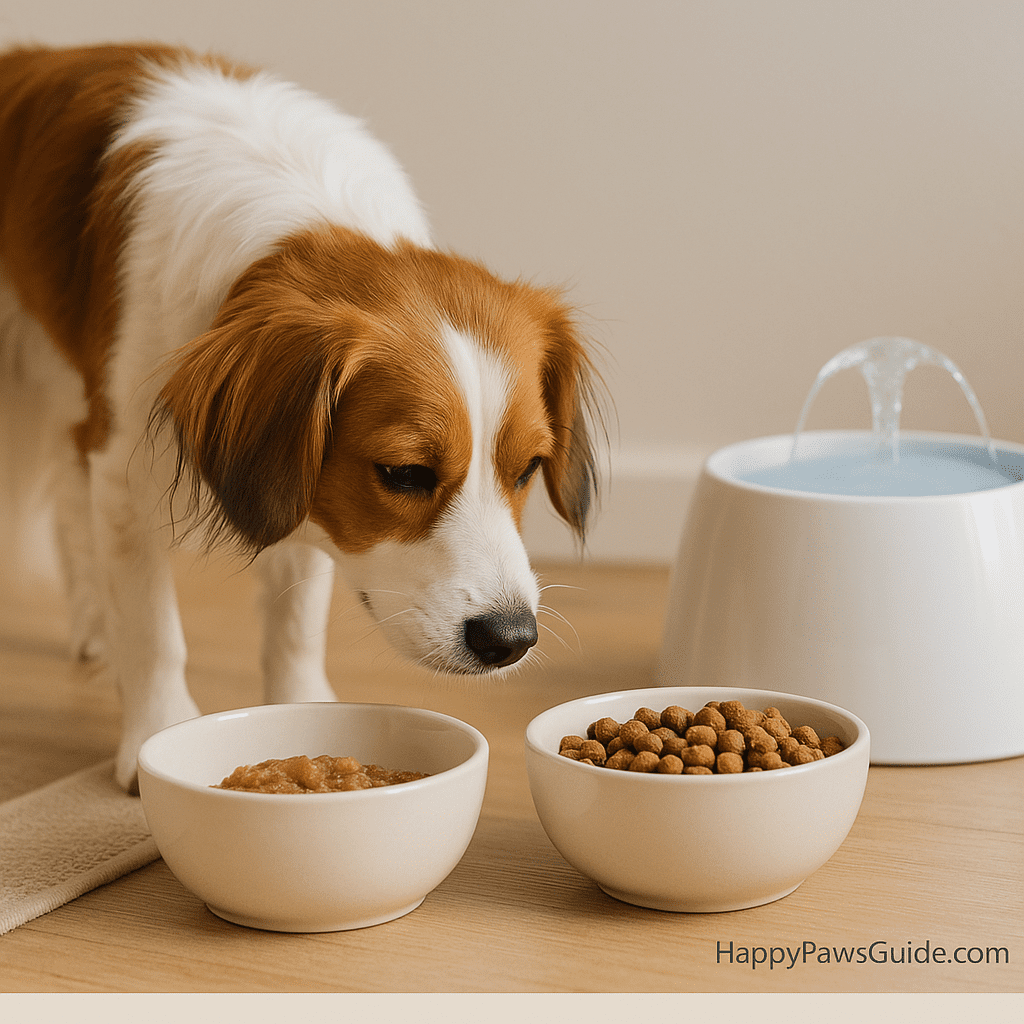 Kooikerhondje care nutrition—wet and dry combo with a water fountain for better hydration