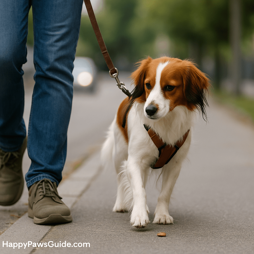 Kooikerhondje care training—loose-leash “with me” position and calm Leave It near mild distractions
