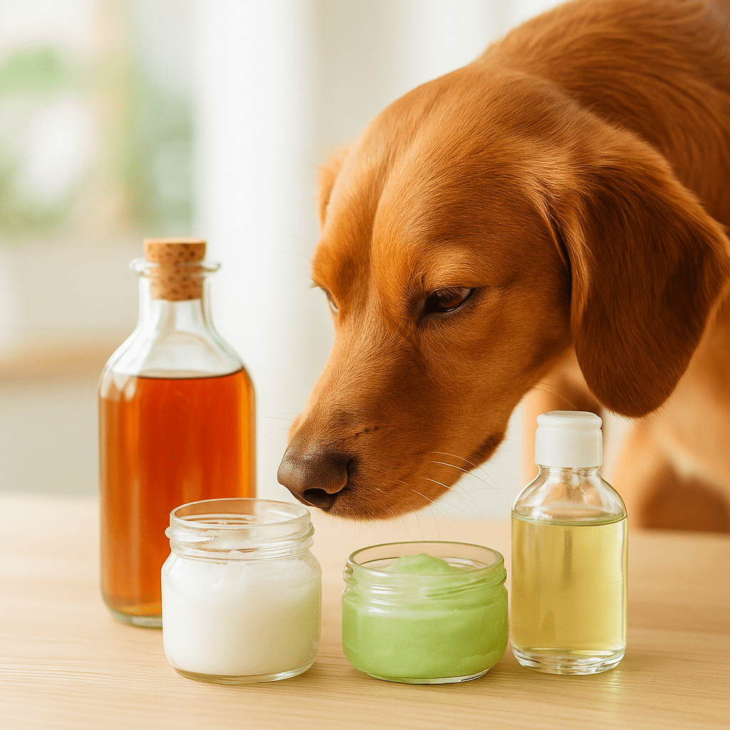 Dog Ear Mite Treatment
Natural ingredients like coconut oil, aloe vera, and apple cider vinegar displayed for home ear mite remedies.