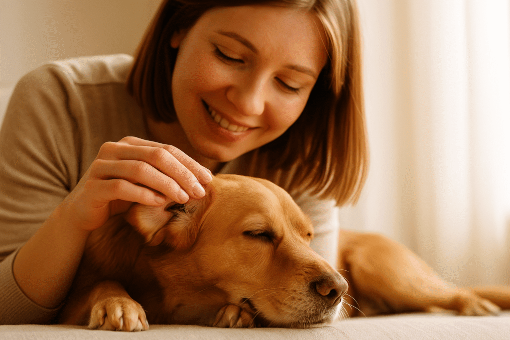 Dog Ear Mite Treatment
Relaxed dog resting comfortably after ear mite treatment, symbolizing recovery and relief.
