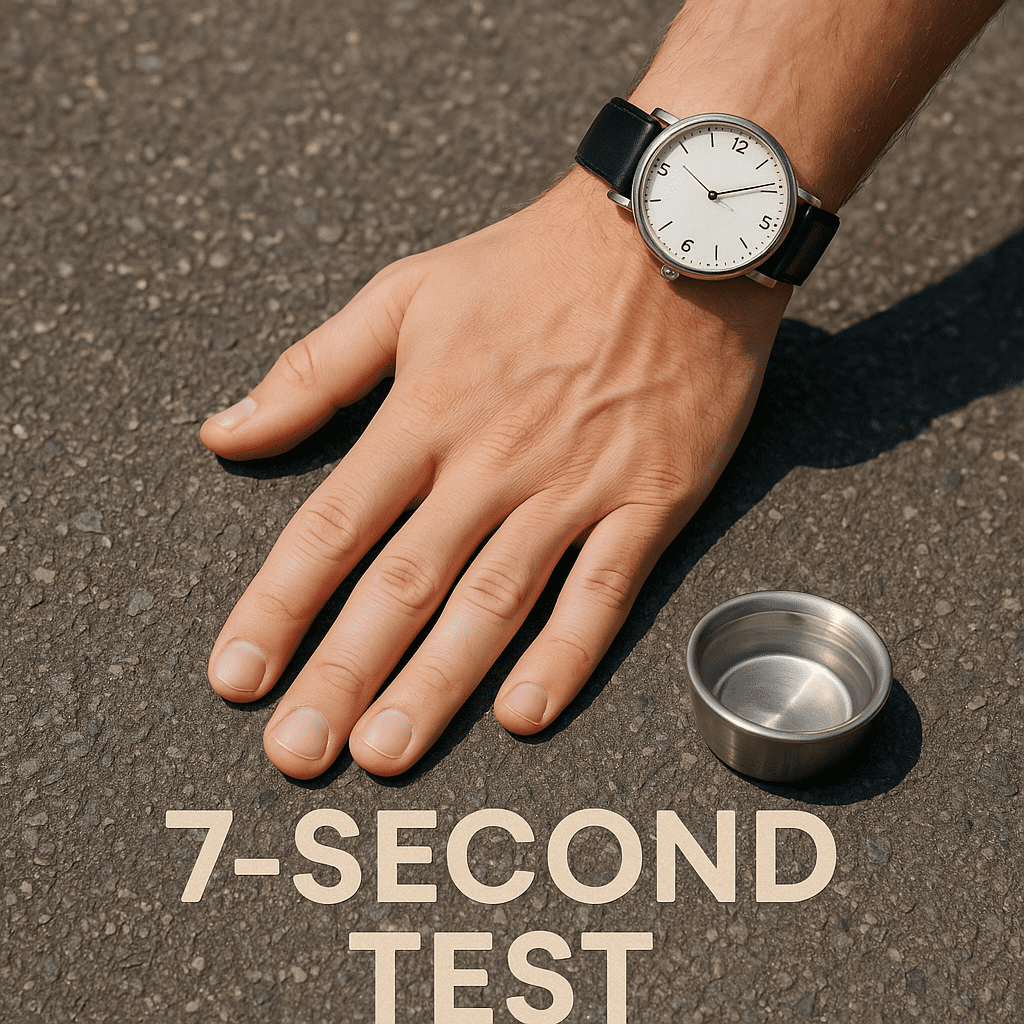 Hot pavement test—7-second back-of-hand check to prevent dog paw pad burns