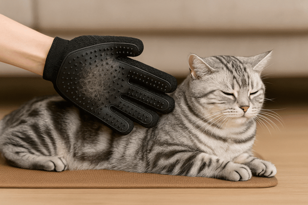 American Shorthair Care Guide
Weekly brushing of an American Shorthair with a rubber grooming glove to remove loose hair and reduce shedding.