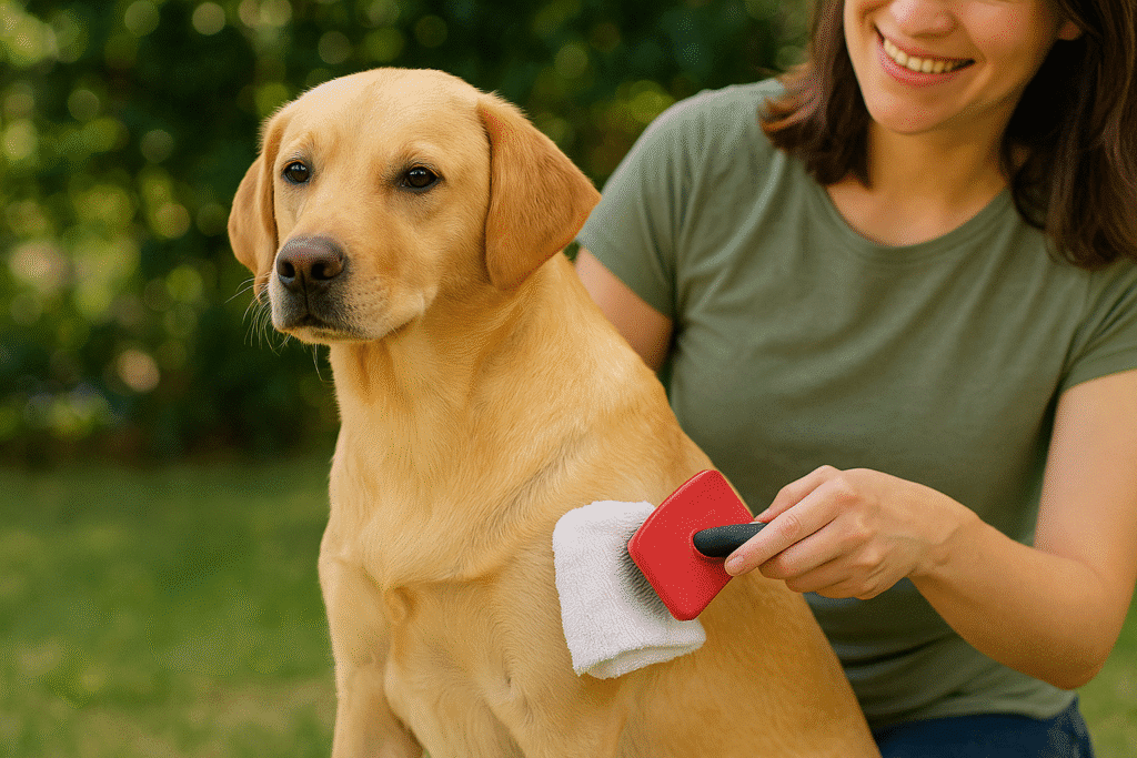 Dog Hot Spots Relief
Recovered dog being brushed outdoors, showing healthy skin after successful hot-spot prevention and care.
