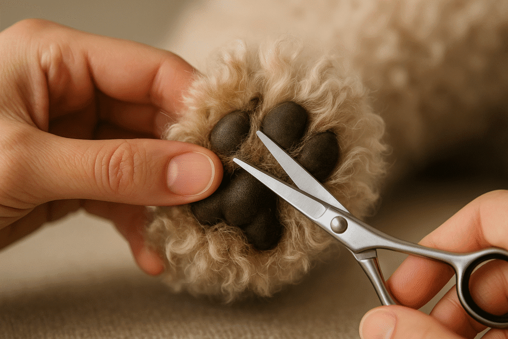 lagotto romagnolo care guide
Trimming hair around a Lagotto Romagnolo’s paw pads for traction and hygiene